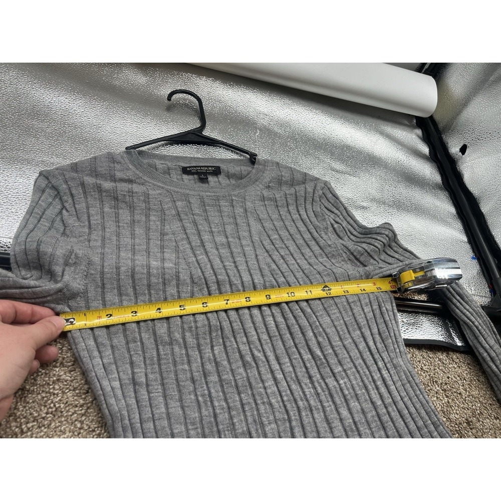 Banana Republic Grey Wide Rib Sweater Womens L 100% Merino Wool Capsule Workwear - Picture 6 of 6